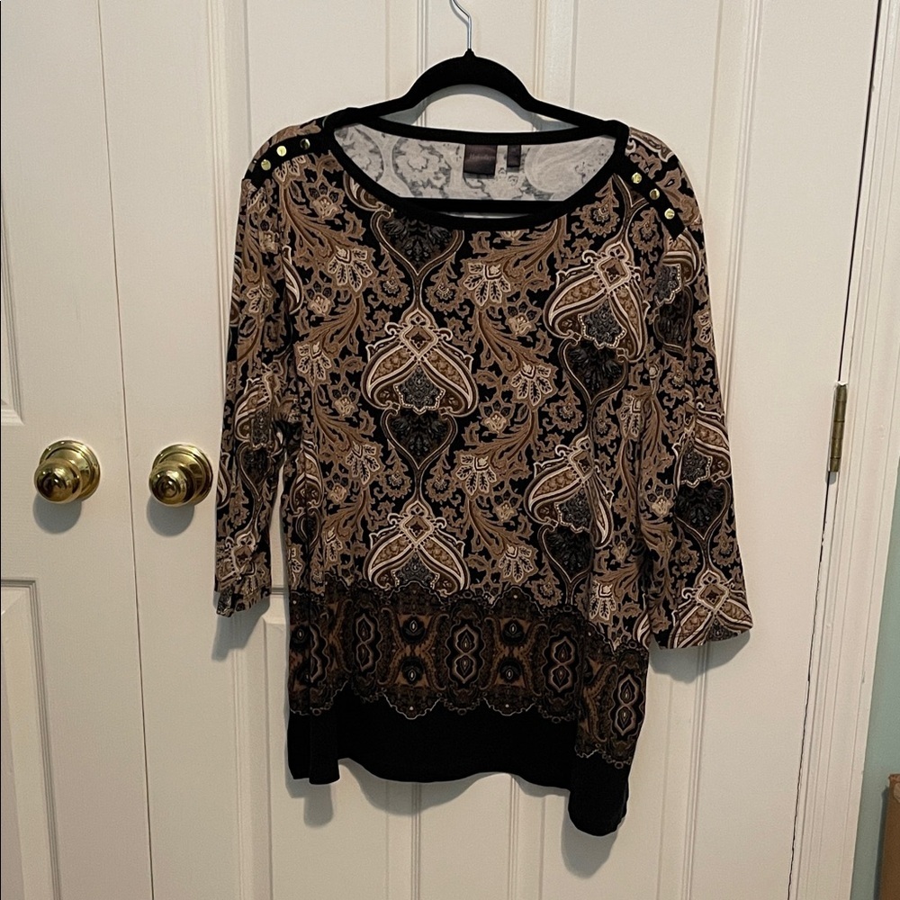 Rafaella Elegant Black and Tan Paisley Tunic